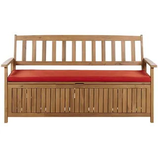 Beliani Gartenbank 3-Sitzer Heller Holzfarbton Sovana , Hellbraun, Rot , 160x91x60 cm , Gartenmöbel, Gartenbänke