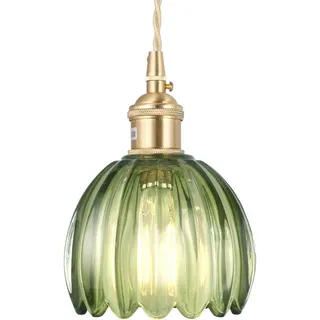 Glas Hängelampe mit Batterie und Fernbedienung, Wiederaufladbare LED-Hängeleuchte, Ohne Stromanschluss Hängelampen ,,dimmbare Retro Hängelampe Batterie, Dimmbare Pendelleuchte mit 6 RGB-Farben.(Green)