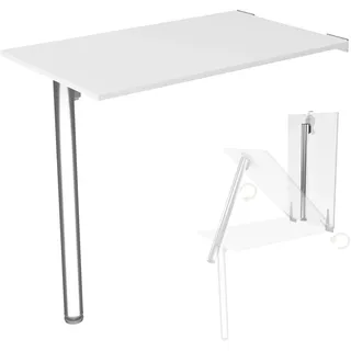 KDR Produktgestaltung Wandklapptisch Schreibtisch Tischplatte 80x50 cm in Weiß Klapptisch Esstisch Küchentisch für die Wand Höhe Tisch 74 cm zur Wandmontage mit Tischbein klappbar