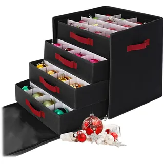 Relaxdays Weihnachtskugel Aufbewahrungsbox, 64 Kugeln, HxBxT: 40 x 36,5 x 36,5 cm, Polyester, Pappe, Kugelkiste, schwarz