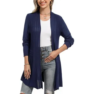 iClosam Strickjacke Damen Lang Cardigan Strickmantel Einfarbige Dünne Jacke Gestrickt Langarm Leicht Elegant Vorne Offen Sommer Strick Jacken