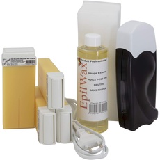 EpilWax Wachswärmer Waxing Set für Enthaarung Haarentfernung - Mit 4 Weiße Roll On Wachspatronen, Waxing Gerät, 100 Vliesstreifen und Nachbehandlungsöl