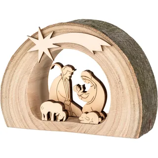 MaMeMi Mini-KRIPPE aus Holz [ca. 8 cm] – TISCHKRIPPE aus SÜDTIROL mit Heiliger Familie & Tieren – Handgefertigte WEIHNACHTSKRIPPE, Unikat & Adventsdeko