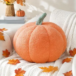 Kürbis Kissen Deko, Kürbiskissen Plüsch Pumpkin Herbstdeko Kissen Orange Kürbis Zierkissen Herbst Deko für Halloween Erntedankfest Sofa Bett Dekoration (Orange)