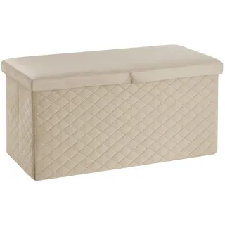 Baroni Home Klappbare Samttruhe, Aufbewahrungsbank, Loungehocker, Fußbank Truhe, 76x38x38 cm, Beige