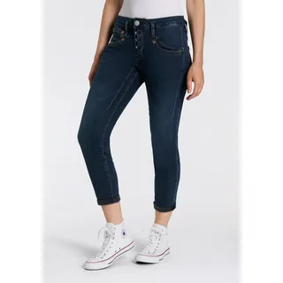 7/8-Jeans HERRLICHER "Shyra Cropped Denim Stretch", Damen, Gr. 27, N-Gr, blau (orion), Denim/Jeans, Obermaterial: 97% Baumwolle, 3% Elasthan, Jeans 7/8-Jeans, mit halb verdeckter Knopfleiste