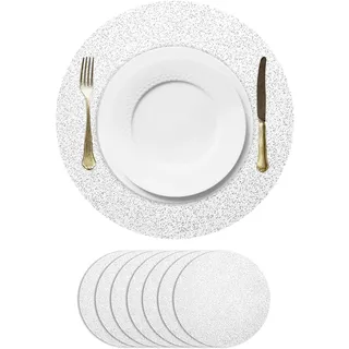 QUARKZMAN 8 Stück Sterne Silber Einweg-Runde Platzsets, 33cm/13 Metallische Glitzer Folie Dünne Netz Tischsets Folie Tischdeckchen Dekoration für Partys Hochzeiten Weihnachten Erntedankfest