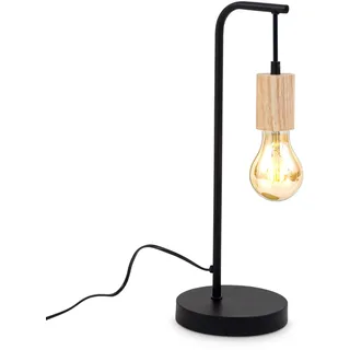 B.K.Licht Tischleuchte »BK_TL1375 Retro Tischlampe, Schwarz, Metall, E27, Kabel mit Schalter«, 1 flammig, Leuchtmittel E27   ohne Leuchtmittel, Schreibtischlampe, Schwarz-Holz, Ohne Leuchtmittel, schwarz