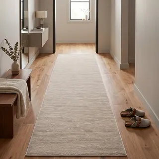 Teppich SEHRAZAT "LIMA, auch als Läufer", beige, B:80cm H:10mm L:150cm, Polyester, Polypropylen, Teppiche, Teppich, Kurzflor, Linienstruktur, leichter Glanz, Wohnzimmer