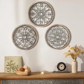 Walasis Wanddeko Holz Vintage Deko: Wohnzimmer Wanddekoration Landhausstil Wand Deko Wohnzimmer Boho Metall und Holz Rustikal Dekoration für Schlafzimmer Flur