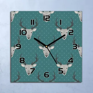 Wanduhr Echt-Glas-Küchenuhr Hirsch mit Punkten Quarz 30x30 Deko Bilder - Grün