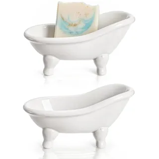 DEAYOU 2er-Pack Keramik-Seifenschale, Mini-Badewannen-Seifenhalter, kleine weiße Seifenschale mit Abfluss, Porzellan niedliche Seifenschale für Dusche, Badezimmer, Dekor, Küche, Theke,