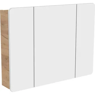 Badezimmerschrank mit Spiegel 100 cm, 3-türig, Eiche weiß, modern - Naturbelassen