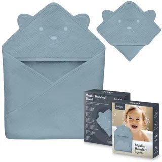 Lionelo Muslin Hooded Towel Musselintuch mit Kapuze für Babys nach dem Baden 80x80 cm, Atmungsaktives Weiches Baby-Badetuch Naturstoff 6 Farben
