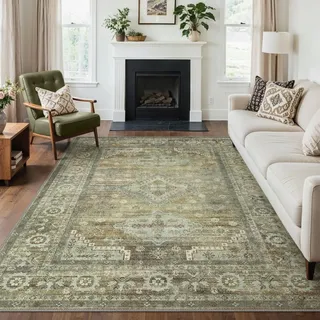 GENIMO Boho Vintage Teppich, Waschbar & rutschfest, Kurzflor Teppich für Wohnzimmer, Schlafzimmer oder Büro, Stilvoller Carpet, Kupfer Braun, 140x200 cm