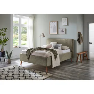 meise.möbel Polsterbett »Riva« mit eichefarbigen Holzfüßen, wahlweise mit Bettkasten und Lattenrost, grün