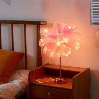 Skandinavische Tischlampe aus Kunstleder, romantische und warme Dekolampe, geeignet für Schlafzimmer, Wohnzimmer und Brautzimmer. - Rosa
