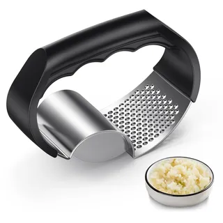 2 in 1 Knoblauchpresse Wippe Edelstahl – manuelle Knoblauchwippe, robustes Knoblauchschneider, Knoblauch Zerkleinerer für fein gepressten Knoblauch, praktisches Küchenzubehör für tägliche Zubereitung