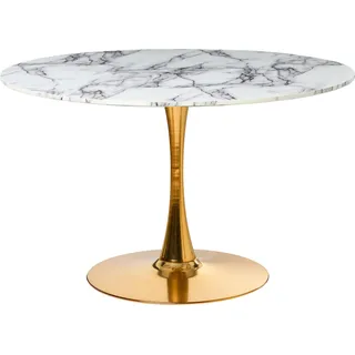 BELIANI Esszimmertisch Weiß / Gold Marmor Optik Rund 120 cm MDF-Platte Metall Modern Minimalistisch - Weiß, Gold