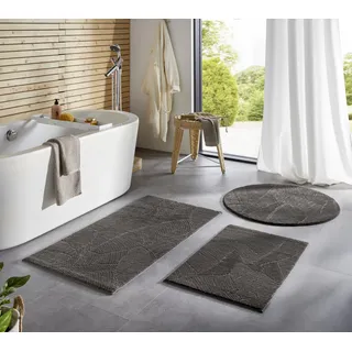 Taracarpet Badematte Homestyle rutschfest waschbar Badezimmerteppich Bad-Vorleger, WC Deko, Duschvorleger für Dusche und Badewannen sehr weich und kombinierbar Taupe Blätter 080 cm rund