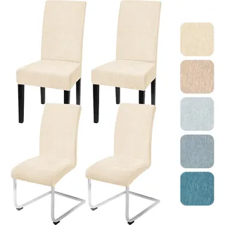 Alishomtll Stretch Stuhlhussen 4er Set Chenille Stuhlbezug für Schwingstühle Universal Esszimmerstühle Bezug Waschbar Abnehmbar Stühle Schutz für Küche Bankett Hochzeit Hotel Restaurant (Beige, 4pcs)