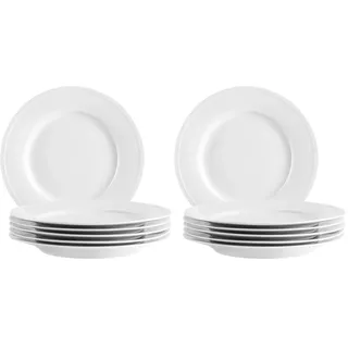 MÄSER Serie Arlona, Teller Set für 6 Personen, 6 Speiseteller aus Porzellan, zeitlos, elegant, Porzellan, weiß (Packung mit 2)