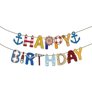 Gleemix Piraten Happy Birthday Girlande, Piraten Deko Girlande Geburtstag, Cartoon Geburtstag Banner, Happy Birthday Banner für Kindergeburtstag