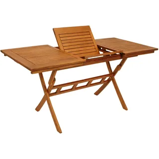 DEGAMO Gartentisch LAGO 110/160x75cm, Eukalyptus geölt, klappbar + ausziehbar - Braun