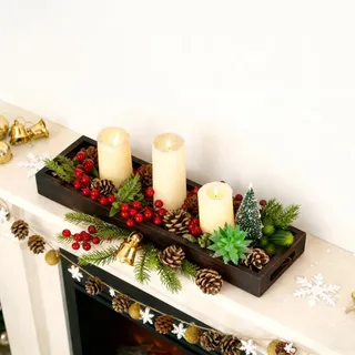 Holztablett Länglich Deko Tablett Holz: Hanobe Dekotablett Rechteckig Vintage Lang Tabletts Klein Kerzentablett Serviertablett für Kerzen Couchtisch (Schwarz Braun)