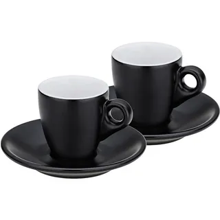 Kela Mattia Espressotassen mit Untertassen, 2 Stück, Keramik, 0,05 l, Durchm. 12 x 6,5 cm, schwarz - Schwarz
