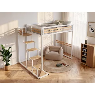 Hochbett - 140 x 200 cm - Metall & MDF - Weiß - JOGUI