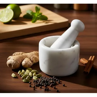 KLEO 2,5 "Durchmesser weißer Marmor Stein Mörser und Stößel Set Gewürz, Medizin Pillen Mühle Stampfer - kleine Größe