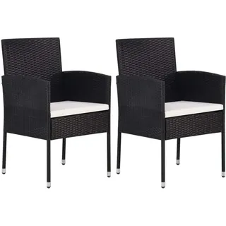 SYFAXTM Gartenstühle mit Kissen in Cremeweiß 2 Stk. Schwarz Polyrattan - Schwarz