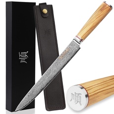 YOUSUNLONG Sashimi Fischfiletmesser Schnitzmesser 25.40 cm (10 Zoll) Hochwertiger japanischer Damaststahl - italienisches Olivenholz mit Lederscheide