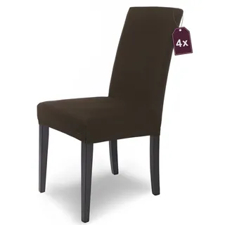 Scheffler Home Premium Stuhlhusse Mia Braun 4er Set Stretch Husse für Schwingstühle Waschbarer Microfaser Bezug mit blickdichter Struktur als stilvoller Stuhlüberzug – Öko-Tex Zertifiziert
