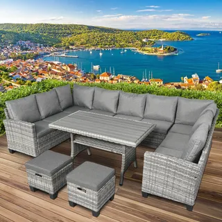 Polyrattan Garten Sitzgruppe FAMILY grau/anthrazit - Grau