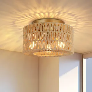 FRIDEKO HOME Deckenlampe Boho 3 Flammig mit Rattan Lampenschirm Vintage | E27 Fassung für Wohnzimmer Esszimmer Schlafzimmer Küche Flur
