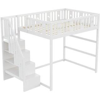 Merax Etagenbett 140x200cm Massivholz Treppe Weiß