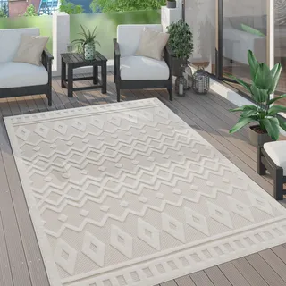 Outdoor Teppich wetterfest Boho & Skandi 3D-Optik für Terrasse, Balkon & Garten Grösse 200 cm Rund - Creme