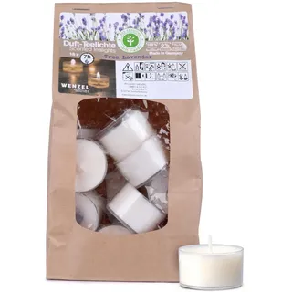 Wenzel Teelichter Duftkerze – 18 Duftteelichter True Lavander Duft - 7 h Brenndauer - 100% Naturwachs, Palmölfrei, Ohne Alu – Raumduft & Deko-Kerzen für Zuhause, Bar, Restaurant, Outdoor, Events