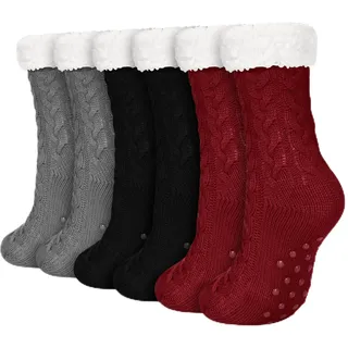 Hestya 3 Paar Kuschelsocken Damen Weihnachten Flauschige Socken Antirutschsocken Thermosocken Haussocken 35-38 39-42
