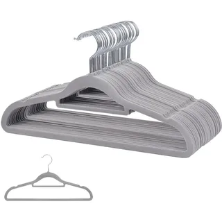 Rainberg Luxuriöse Samt-Kleiderbügel, rutschfest, beflockt und platzsparend, mit Krawattenstange, Grau, 30 Stück