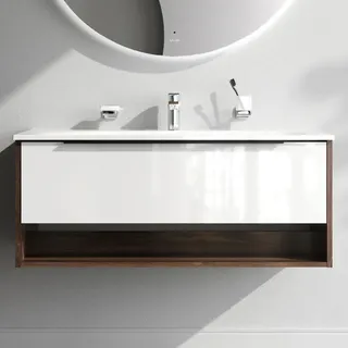 AM.PM Badmöbel Set Badezimmerschrank mit Waschbecken Hängender Waschbecken mit Unterschrank mit Soft Close, 100 cm, 1 Schublade, Weiß glänzend - Weiß