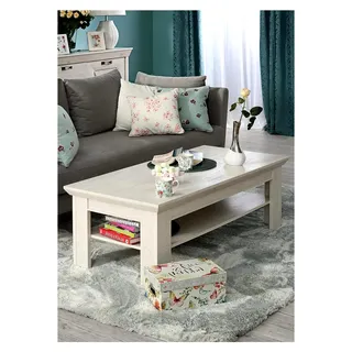 Couchtisch im Landhausstil mit Ablagefläche, Holzwerkstoff, Pinie Weiß, 120 x 45 x 60 cm - Weiß