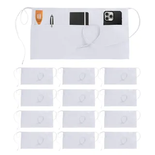 Utopia Wear 3 Taschen Taillenschürze [12 Stück], Server Kellnerin, kurze Schürze für Damen und Herren, Küche, Restaurant und Handwerk, Weiß, 12 Stück