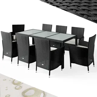 CASARIA® Gartenmöbel Set 17-TLG. mit Tisch 190x90cm 8er Stühle 160kg belastbar Auflagen Wetterfest Stapelbar Polyrattan Schwarz Balkon Terrassen Möbel - Schwarz