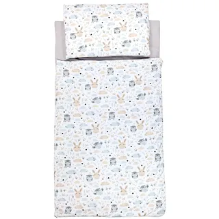 TupTam Deckenschlafsack mit Kissen und Beutel – Kinder Schlafsack 135×70 cm für Kindergarten, Reisen und Zuhause, Farbe: Hase/Eule, Größe: 70 x 135cm