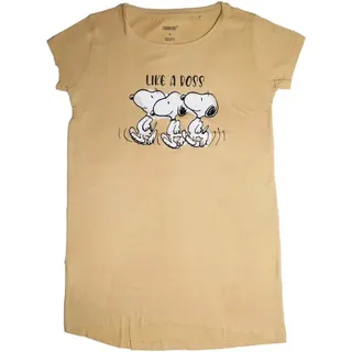 Snoopy Like a Boss Damen kurzarm Schlafshirt Nachthemd XS-XL Baumwolle – Braun / XS