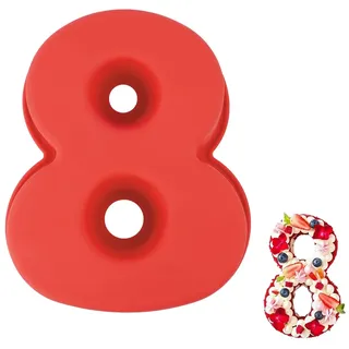 Vicloon Silikon Kuchenform Zahlen Groß, Silikon Backform Zahl 8, Antihaftend Silikons Backform, Eingedickt Number Cake Backforms, Besondere Backforms für Küche, Torte, Brot, Backen, Pudding- Rot