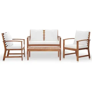 vidaXL 4-tlg. Garten-Lounge-Set mit Auflagen Massivholz Akazie - Weiß